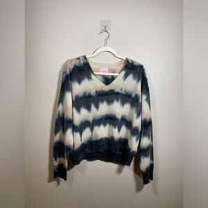 Crush Cashmere Tie Dye Nectar and Black Malibu V Neck Sweater 6 Medium A66